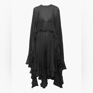 Commense Black Long Sleeve Ruffled Cascade Maxi Dress
